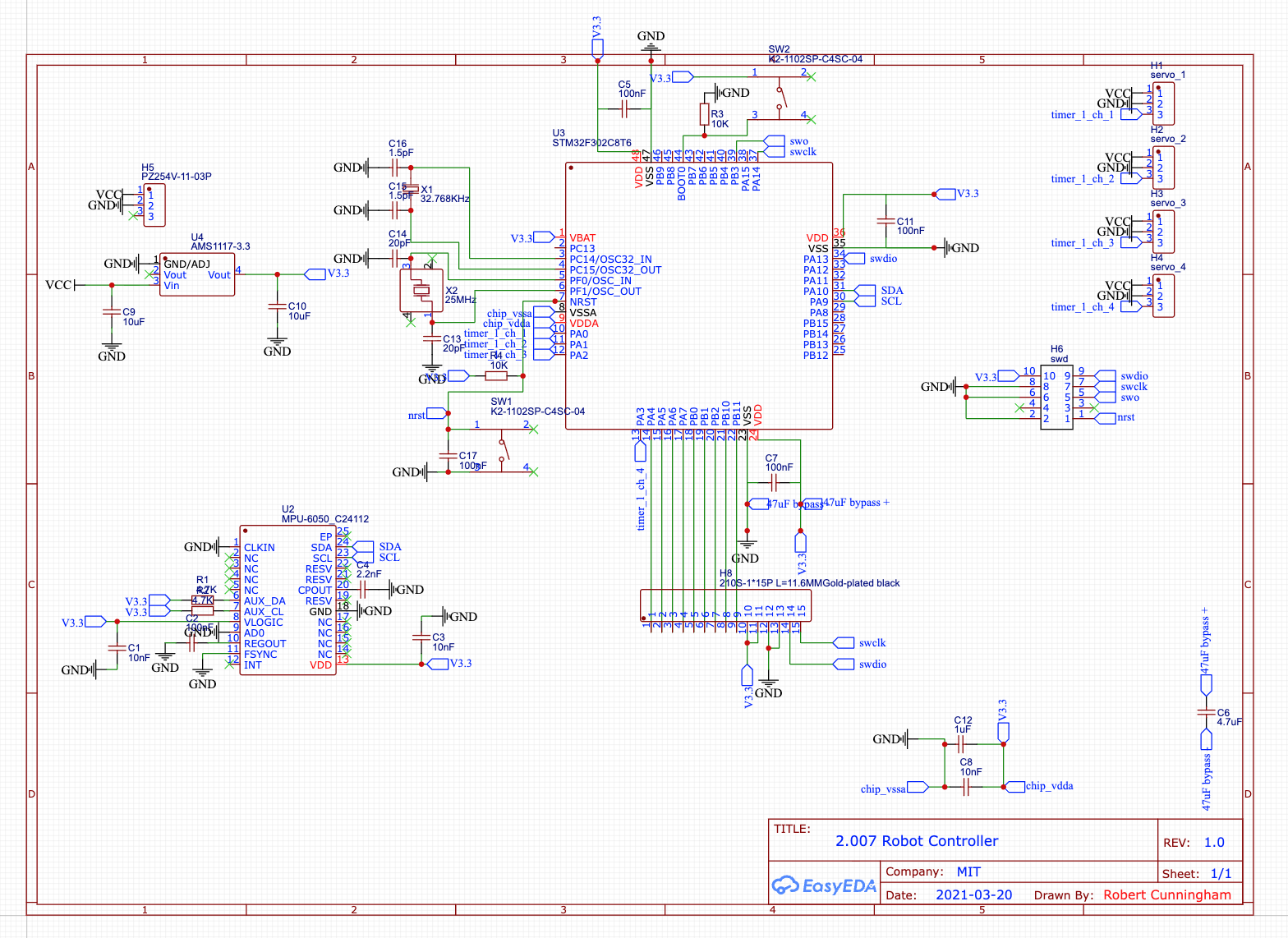 Custom 2.007 robot controller schematic.