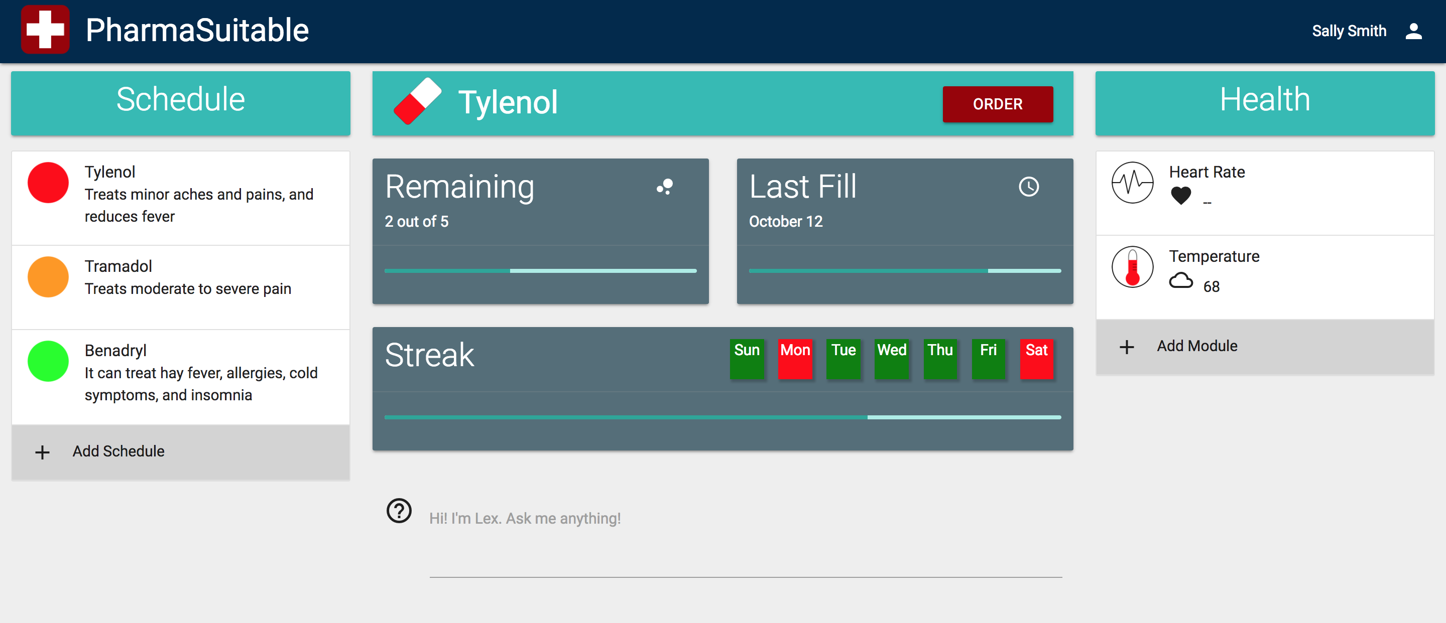 PharmaSuitable dashboard screenshot.
